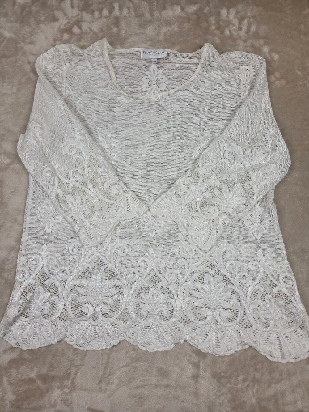 Draper's & Damon's white floral lace sheer blouse